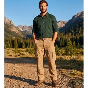 Cabelas Mens Khaki Ripstop Cargo Pants Tan Cotton Hiking Work Trousers 36x32